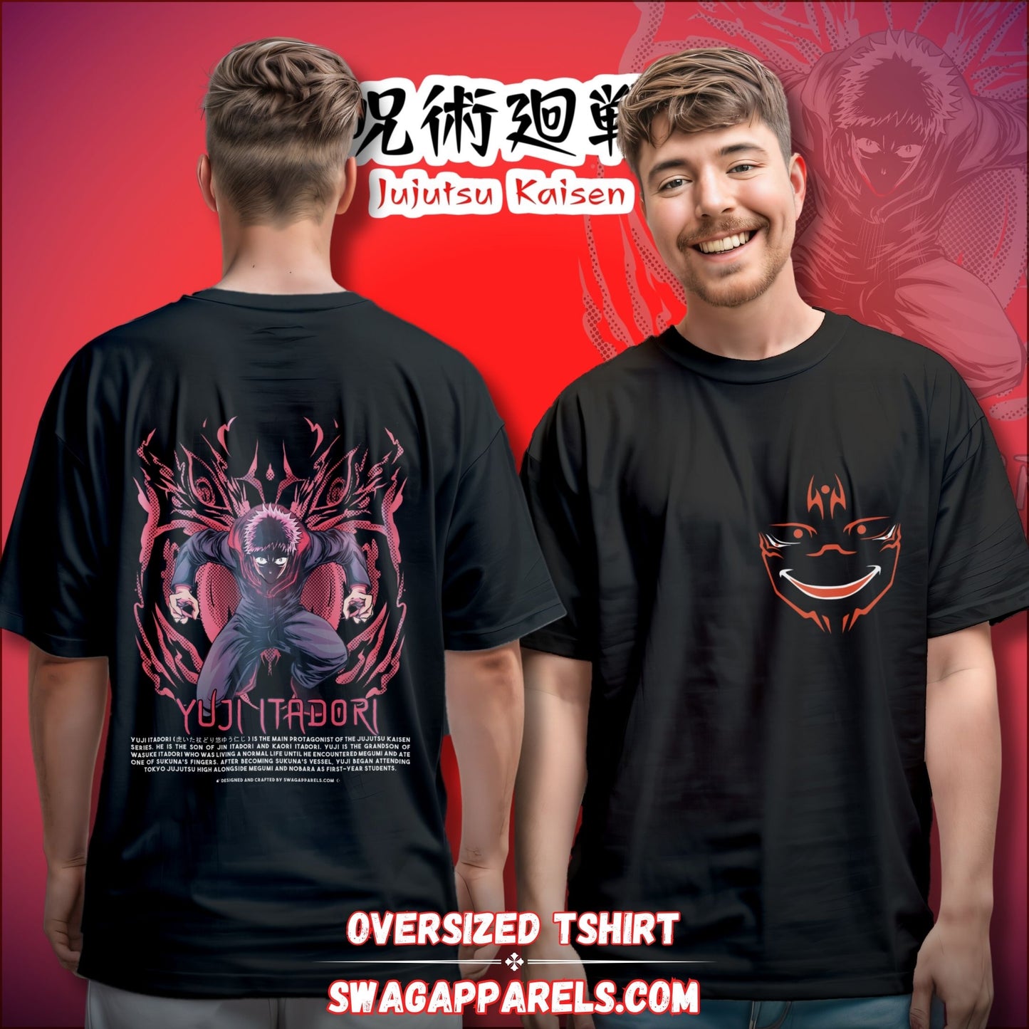 Yuji Itadori Jujutsu Kaisen Oversized Tshirt