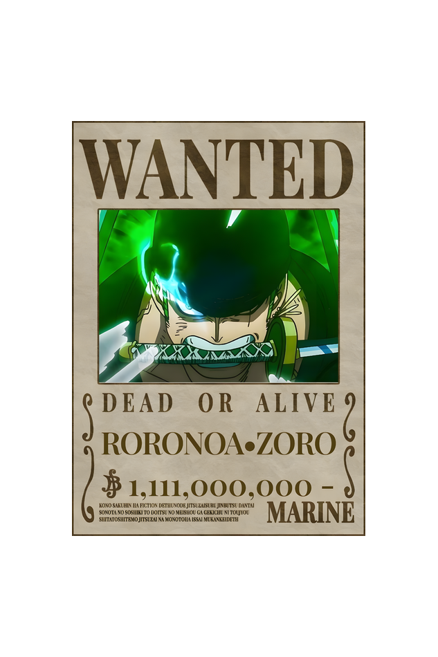 Zoro Wanted Poster – Canvas A3 Print