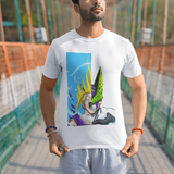  a calm indian man posing with his eyes closed in a bridge wearing white unisex 180 gsm tshirt