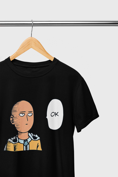 Saitama Funny Face Half-Sleeve T-Shirt - Quirky Anime Style