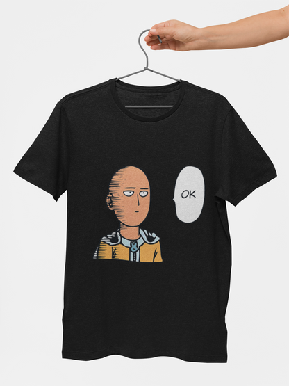 Saitama Funny Face Half-Sleeve T-Shirt - Quirky Anime Style