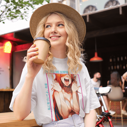 mockup of a woman wearing a unisex tshirt at a coffee shop