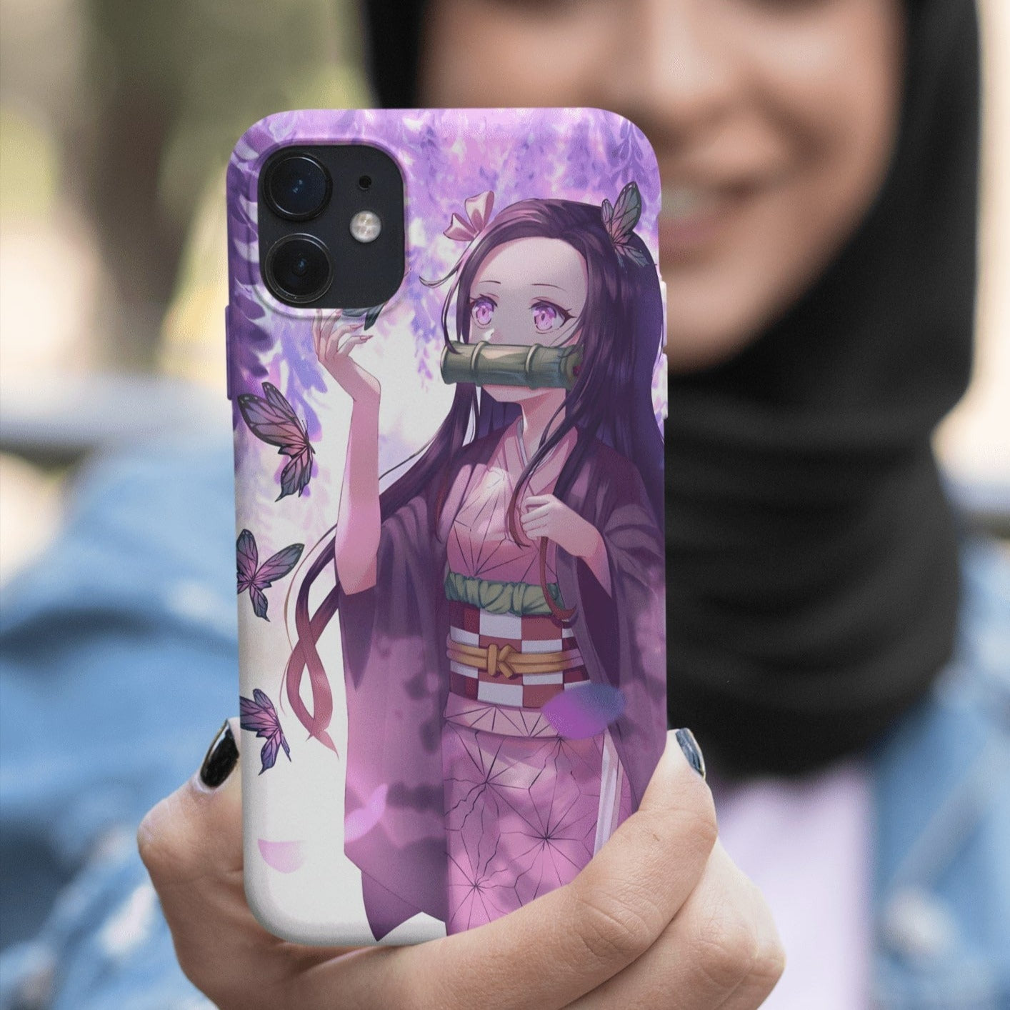 Nezuko-Inspired Floral Anime iPhone 13 Case | Japanese Art Design