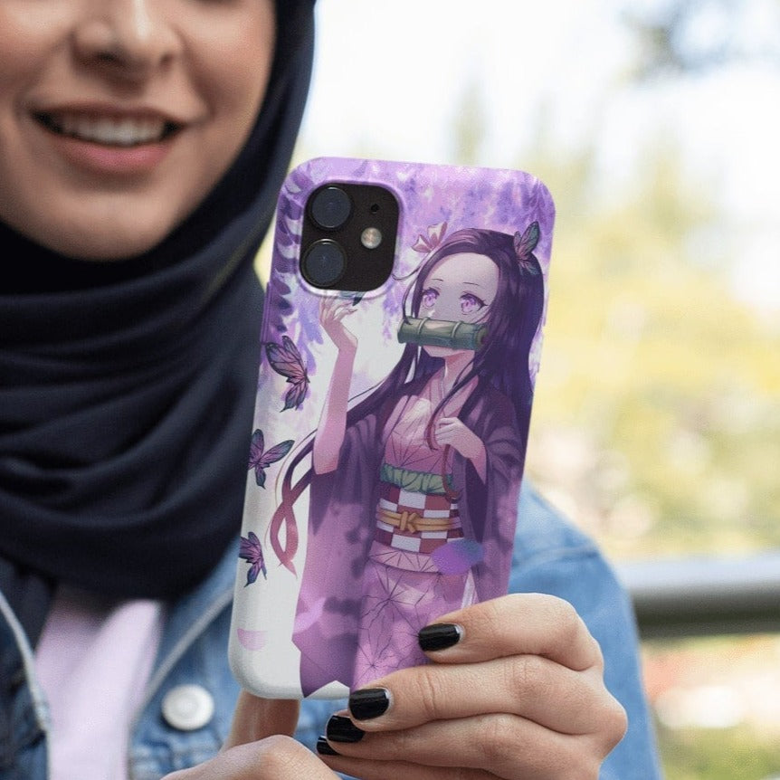 Nezuko-Inspired Floral Anime iPhone 13 Case | Japanese Art Design