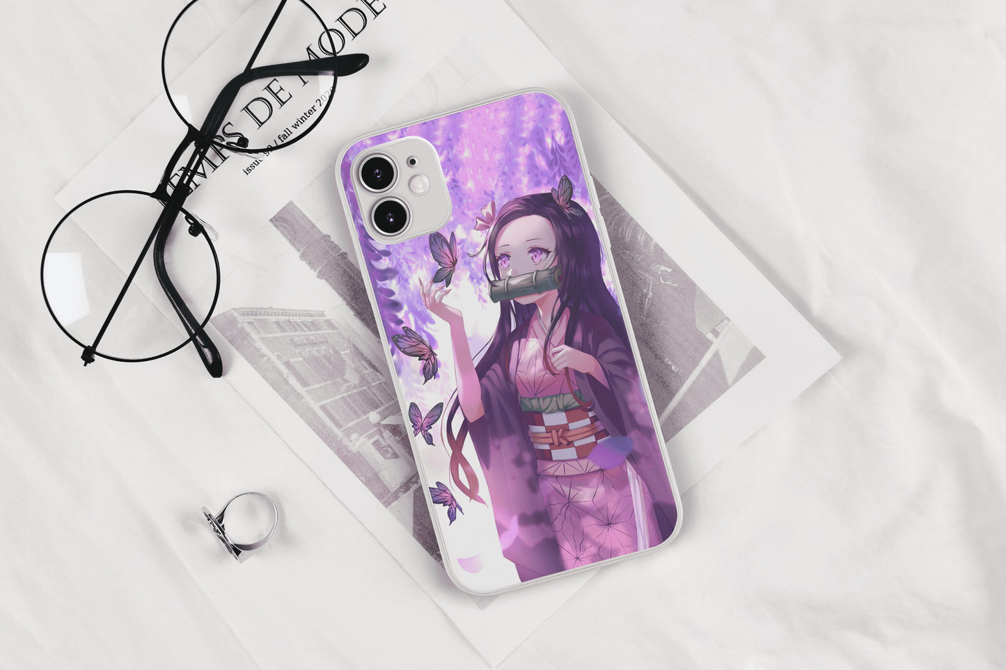 Nezuko-Inspired Floral Anime iPhone 13 Case | Japanese Art Design
