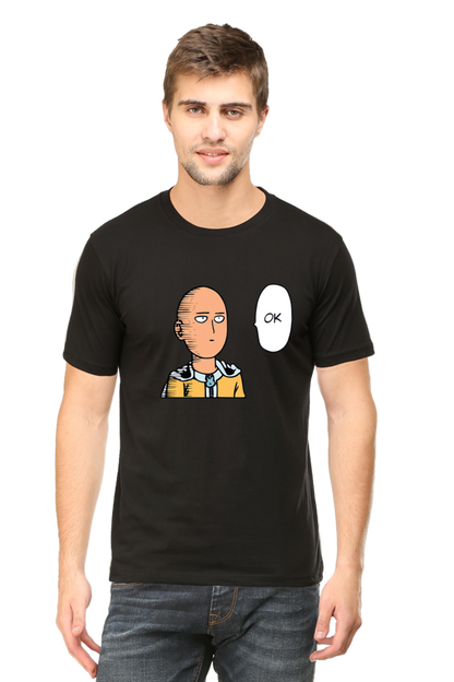 Saitama Funny Face Half-Sleeve T-Shirt - Quirky Anime Style