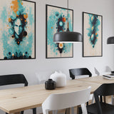 Hanging  Planets Abstract Art Print Set | Geometric Navy Orange Mustard White | Digital Download | Large Printable | Unique Wall Decor