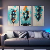 Hanging  Planets Abstract Art Print Set | Geometric Navy Orange Mustard White | Digital Download | Large Printable | Unique Wall Decor